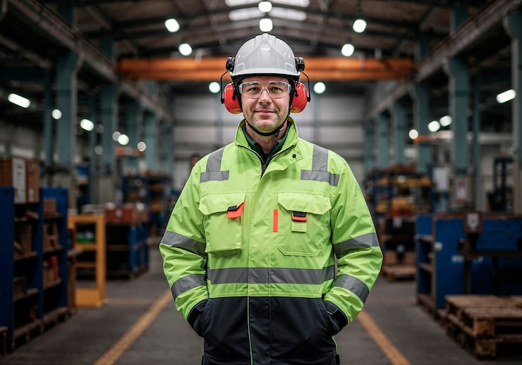 Technician using augmented reality smart glasses to view equipment diagnostics and repair instructions while working on industrial machinery